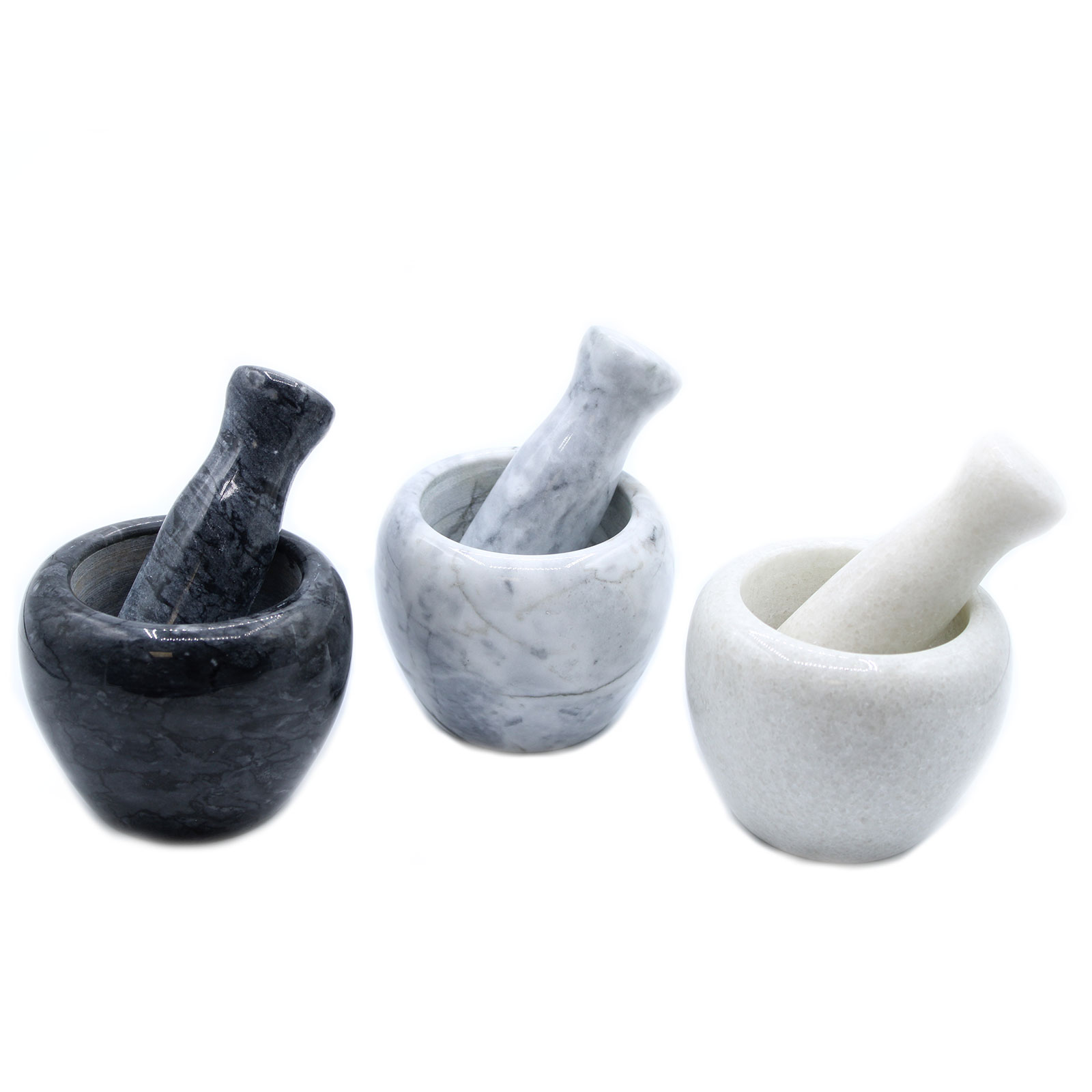 three marble pestle and mortar sets