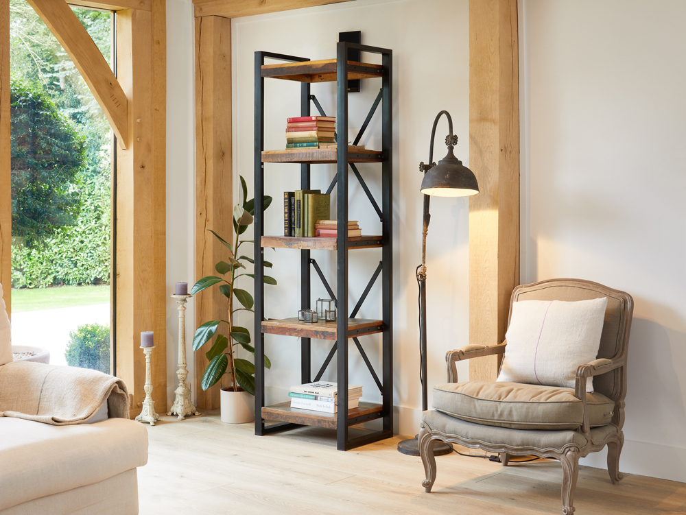 urban chic open bookcase for an alcove