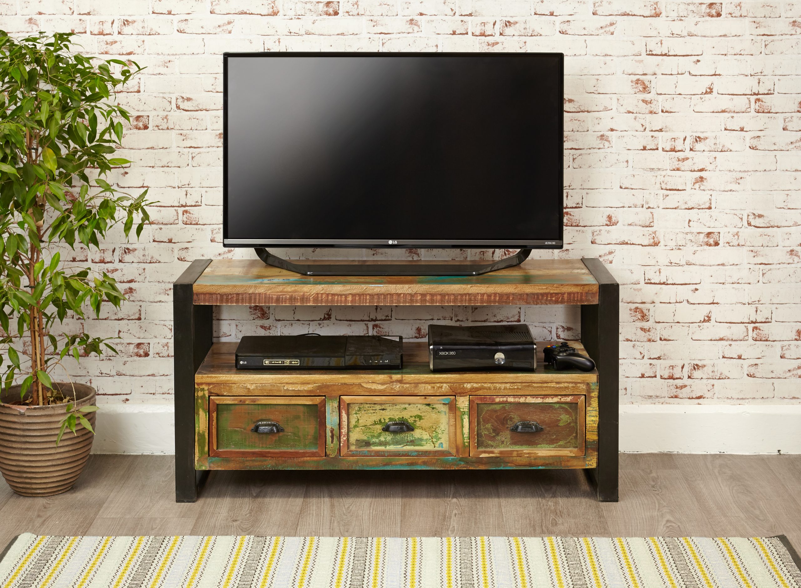 urban chic open television cabinet with drawers