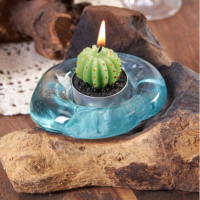 Molten Glass on Wood Candle Holder