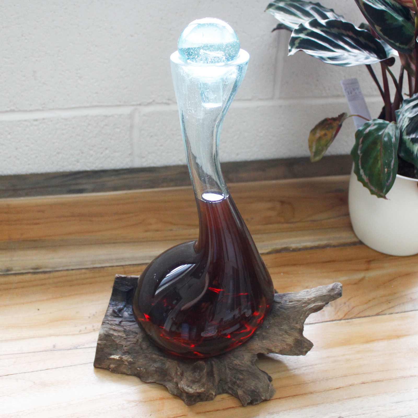 Molten Glass on Wood Wine Decanter