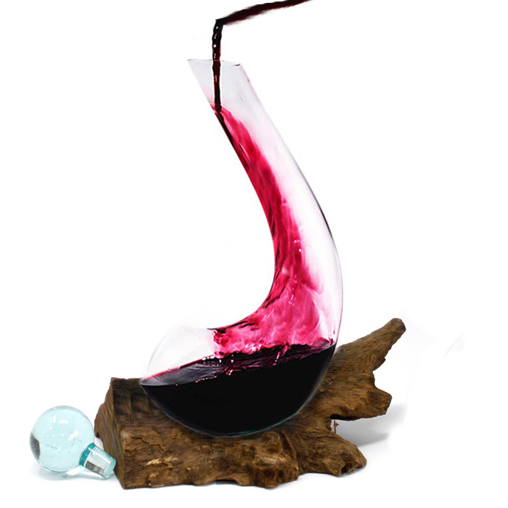 Molten Glass on Wood Wine Decanter